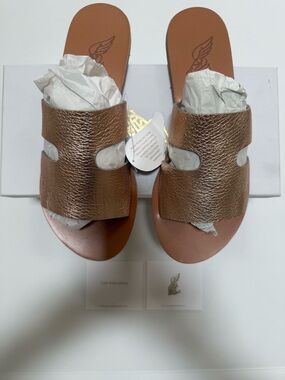 NIB Ancient Greek Sandals Apteros Metallic Rose Gold Slide Sandals - Women Sz 39